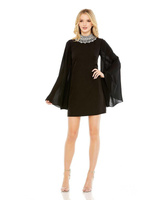 Женское мини-платье Ieena со стразами и воротником со струящимися рукавами MAC DUGGAL, черный