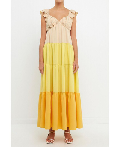 Женское платье макси в стиле милого сердца с цветными блоками English Factory, желтый