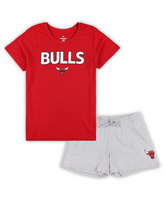 Женский комбинированный комплект из футболки и шорт больших размеров Chicago Bulls красного и серого цвета с логотипом C