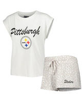 Женский комплект для сна белого, кремового цвета с трикотажной футболкой и шортами Pittsburgh Steelers Montana Concepts