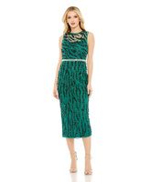 Женское украшенное платье без рукавов с высоким воротом и иллюзией MAC DUGGAL, зеленый