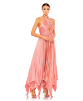 Женское плиссированное платье с асимметричным подолом и воротником-бретелькой MAC DUGGAL, розовый