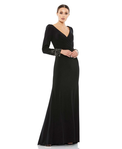 Женское платье с длинными рукавами и запахом поверх раструба с манжетами из бисера MAC DUGGAL, черный