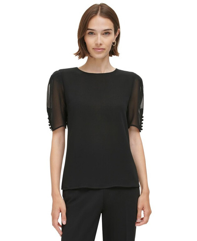 Женский топ длиной до локтя с пуговицами и рукавами Calvin Klein, черный