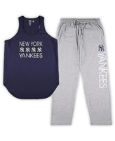 Женский комплект для сна, темно-синий, серый Хизер, майка больших размеров New York Yankees и брюки Concepts Sport