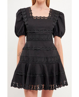 Женское льняное мини-платье с разноцветным кружевом endless rose, черный