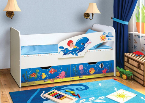 Кровать детская с фотопечатью Дельфин (ПФ) 80 180
