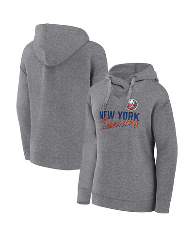 Женский пуловер с капюшоном цвета Хизер серого цвета «Нью-Йорк Айлендерс» с надписью «Favorite» Fanatics