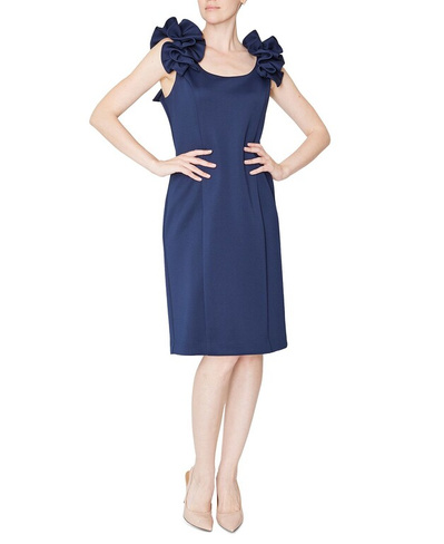 Женское платье без рукавов с рюшами на плечах Donna Ricco, темно-синий