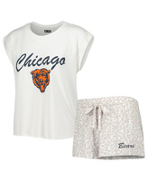 Женский комплект для сна из белой и кремовой трикотажной футболки и шорт Chicago Bears Montana Concepts Sport