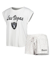 Женский комплект для сна из белой и кремовой трикотажной футболки и шорт Las Vegas Raiders Montana Concepts Sport