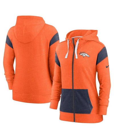Женская оранжево-темно-синяя легкая худи с молнией во всю длину Denver Broncos Monaco Nike