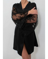 Женский шелковый короткий халат с широкими рукавами из бисера - Коллекция Silk Le Laurier Bridal