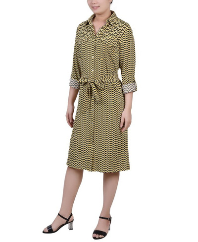 Платье-рубашка Petite с геометрическим принтом и длинными рукавами NY Collection