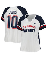 Женская белая футболка Mac Jones New England Patriots размера плюс с вырезом в горловине Profile, белый