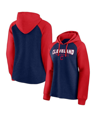 Женский пуловер с капюшоном темно-синего и красного цвета с фирменным логотипом Cleveland Guardians Recharged реглан Fan