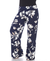 Широкие брюки палаццо больших размеров с цветочным принтом White Mark, темно-синий