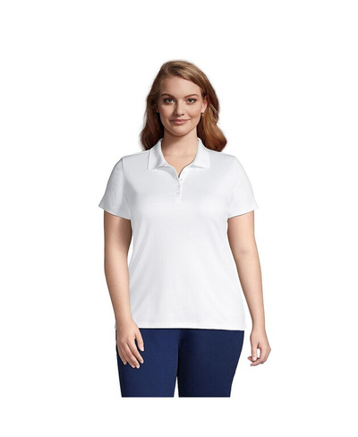 Женская хлопковая рубашка-поло с короткими рукавами больших размеров Supima Lands' End, белый