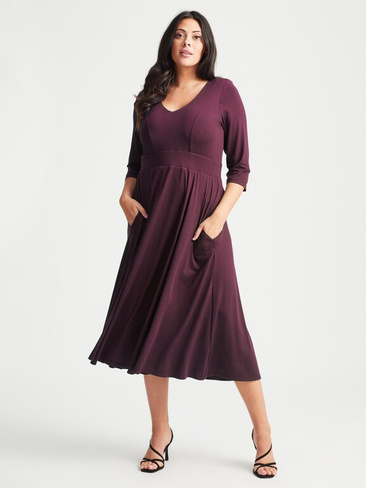 Платье средней длины Scarlett & Jo с V-образным вырезом и расклешенным принтом, винный цвет