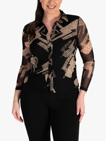 Рубашка из сетки с абстрактным принтом chesca, Черный/Кремовый