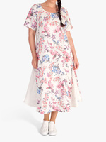 Льняное платье-миди с цветочной вставкой chesca, белый/фуксия