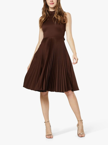Мини-платье с плиссированной юбкой Closet London, шоколадный