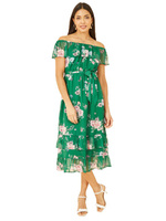 Платье Yumi с цветочным принтом и глубоким вырезом, зеленый