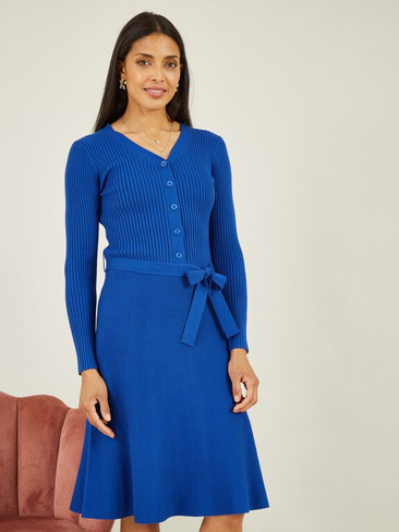 Вязаное платье на пуговицах Yumi, синее