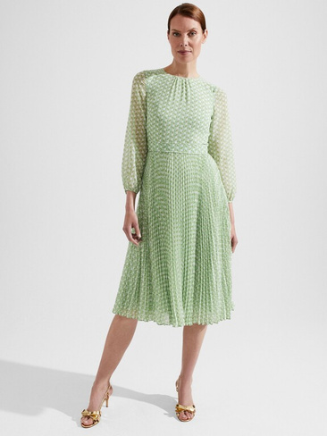 Плиссированное платье Hobbs Salma с геометрическим принтом, зеленый/разноцветный