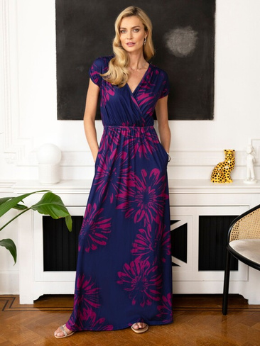 Платье макси с цветочным принтом HotSquash Iconic, темно-синий/розовый