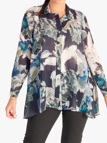 Chesca Paris Шифоновая рубашка с абстрактным цветочным принтом, Темно-синий/Мульти