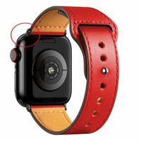 Кожаный ремешок для Apple Watch series 3 4 5 6 7 8 9 SE, в корпусах 42, 44, 45, 49. Красный / Red BF (Черная Фурнитура)