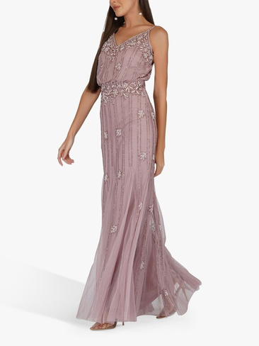 Платье макси из кружева и бисера Keeva, украшенное бисером, лиловый