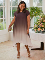 Плиссированное свободное платье-миди с эффектом омбре Live Unlimited Curve, коричневое