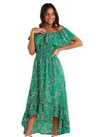 Платье Mela London с принтом Ditsy Bardot и глубоким подолом, зеленый