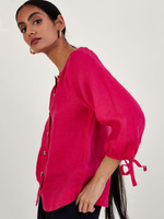 Льняная блузка Monsoon на пуговицах с манжетами, розовая