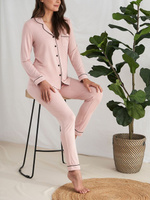 Пижамный комплект с рубашкой из бамбука и простой окантовкой Pretty You London, розовый