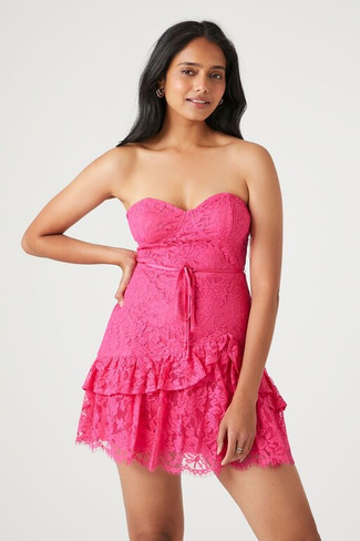 Кружевное платье с рюшами в форме сердца Forever 21, розовый