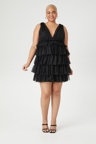 Многоярусное сетчатое мини-платье больших размеров Forever 21, черный