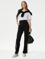 Широкие брюки из джерси с боковыми полосками Marks & Spencer, черный