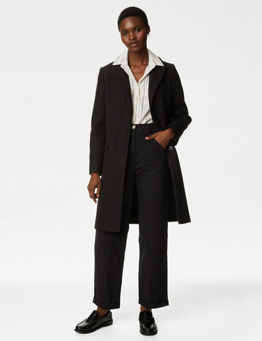 Свободные прямые брюки с высоким содержанием хлопка Marks & Spencer, черный