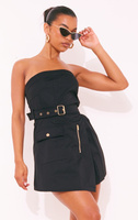 PrettyLittleThing Черное плиссированное облегающее платье с поясом и запахом-карго