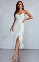 PrettyLittleThing Белое драпированное платье миди на косточках Devore с кисточками