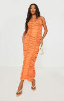 PrettyLittleThing Оранжевое платье мидакси на косточках со складками и бретелями сзади