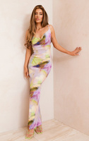 PrettyLittleThing Разноцветное платье макси с плиссированной отделкой и бретелями акварельного цвета