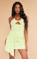 PrettyLittleThing Облегающее платье Lime Broderie с корсетом и запахом