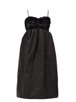 Платье из технической ракушки с оборками и бисером Moncler, черный