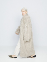 Пальто макси из овчины с воротником из смесовой шерсти Raey, серый