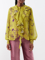 Романтическая блузка из шелкового плиссе с оборками на воротнике Victoria Beckham, желтый