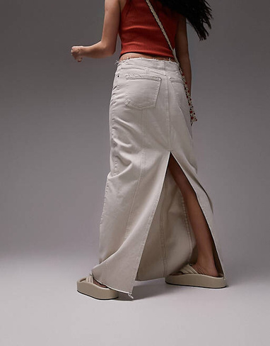 Белая джинсовая юбка макси с необработанным поясом Topshop